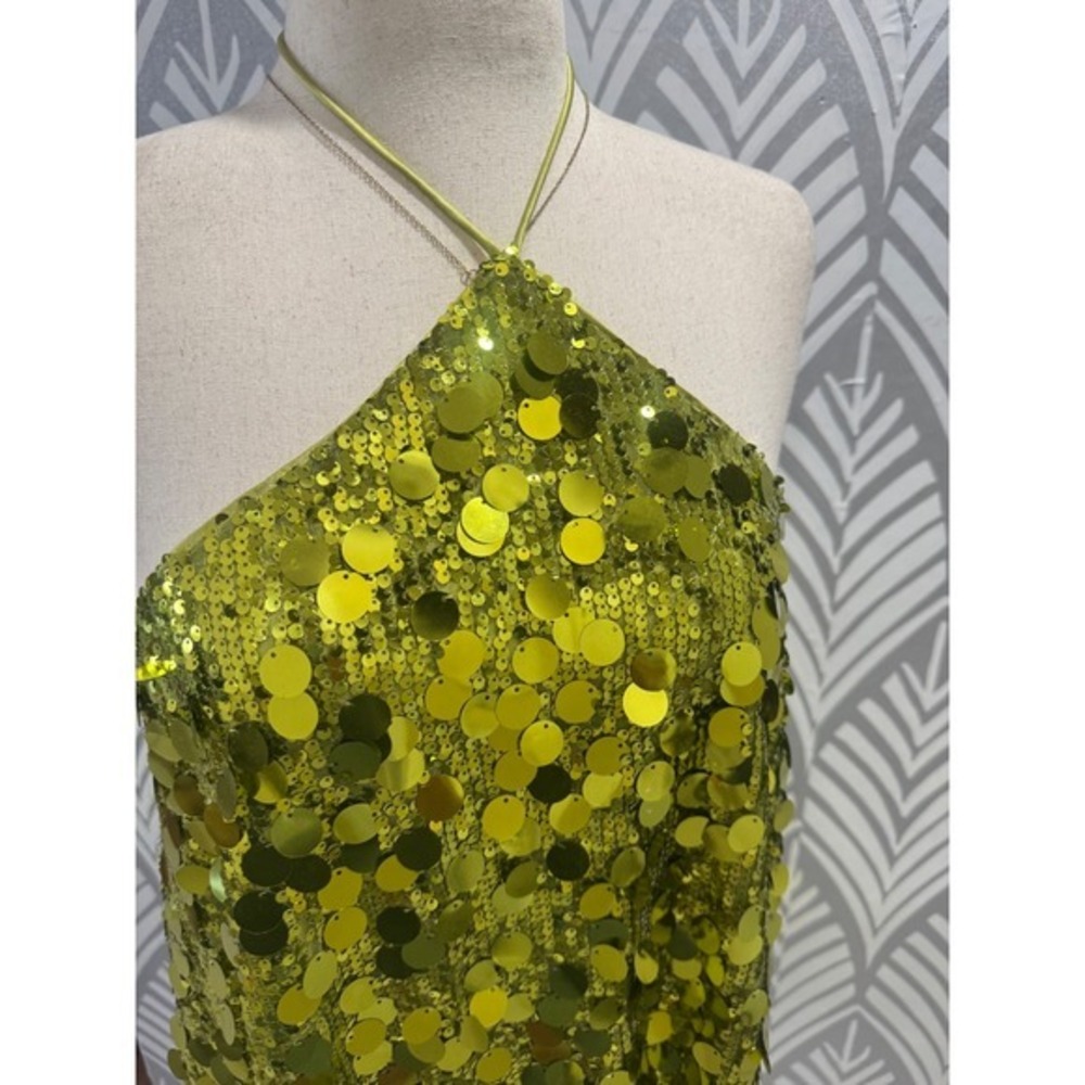 Princess Polly Fluorescent Party Sequin Halter Mini Dress Green Backless US 2 - Picture 4 of 8